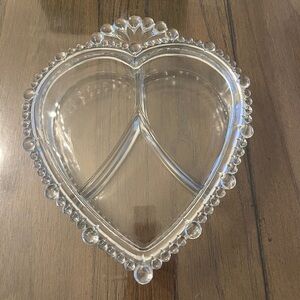 Vintage Paden City Heart Shaped Vermillion 3-Part Divided Candy Dish with Lid